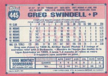 1991 O-Pee-Chee #445 Greg Swindell Back
