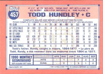 1991 O-Pee-Chee #457 Todd Hundley Back