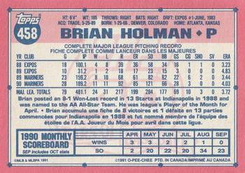 1991 O-Pee-Chee #458 Brian Holman Back