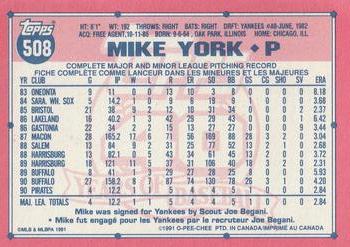 1991 O-Pee-Chee #508 Mike York Back
