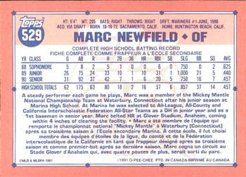 1991 O-Pee-Chee #529 Marc Newfield Back