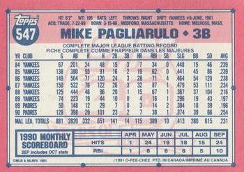 1991 O-Pee-Chee #547 Mike Pagliarulo Back
