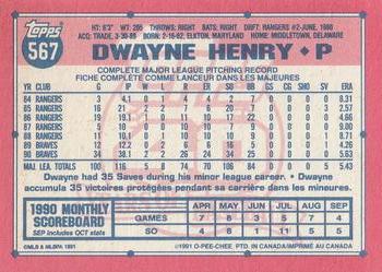 1991 O-Pee-Chee #567 Dwayne Henry Back