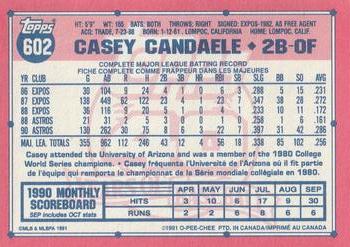 1991 O-Pee-Chee #602 Casey Candaele Back