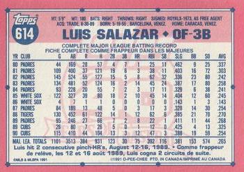 1991 O-Pee-Chee #614 Luis Salazar Back
