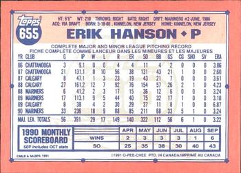 1991 O-Pee-Chee #655 Erik Hanson Back