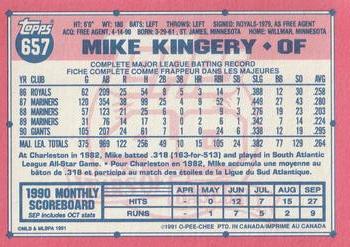1991 O-Pee-Chee #657 Mike Kingery Back