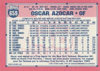 1991 O-Pee-Chee #659 Oscar Azocar Back