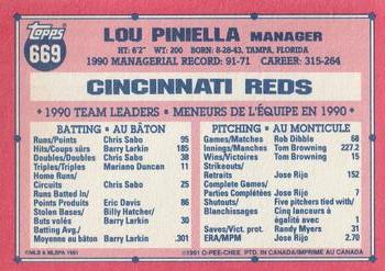 1991 O-Pee-Chee #669 Lou Piniella Back