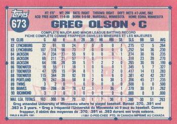 1991 O-Pee-Chee #673 Greg Olson Back