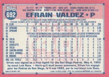1991 O-Pee-Chee #692 Efrain Valdez Back