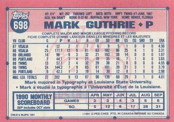 1991 O-Pee-Chee #698 Mark Guthrie Back