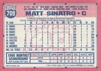 1991 O-Pee-Chee #709 Matt Sinatro Back