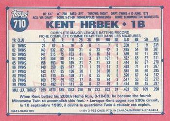 1991 O-Pee-Chee #710 Kent Hrbek Back