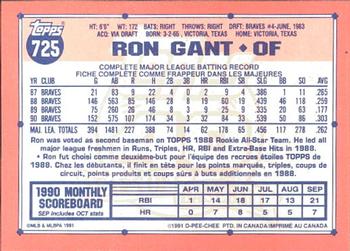 1991 O-Pee-Chee #725 Ron Gant Back