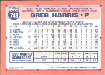 1991 O-Pee-Chee #749 Greg Harris Back