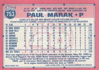 1991 O-Pee-Chee #753 Paul Marak Back
