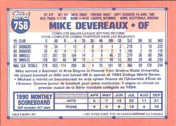 1991 O-Pee-Chee #758 Mike Devereaux Back