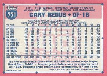 1991 O-Pee-Chee #771 Gary Redus Back