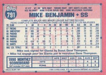 1991 O-Pee-Chee #791 Mike Benjamin Back