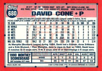1991 O-Pee-Chee #680 David Cone Back