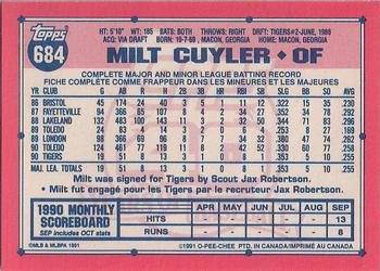 1991 O-Pee-Chee #684 Milt Cuyler Back