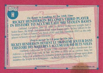 1991 O-Pee-Chee - Wax Box Bottom Panels Singles #H Rickey Henderson Back