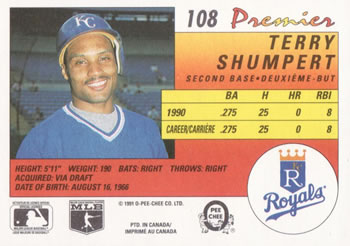 1991 O-Pee-Chee Premier #108 Terry Shumpert Back