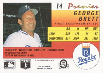 1991 O-Pee-Chee Premier #14 George Brett Back