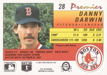 1991 O-Pee-Chee Premier #28 Danny Darwin Back