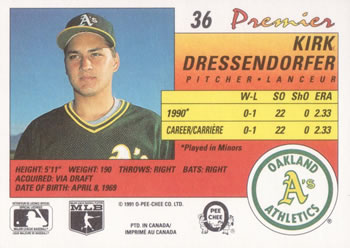 1991 O-Pee-Chee Premier #36 Kirk Dressendorfer Back