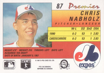 1991 O-Pee-Chee Premier #87 Chris Nabholz Back