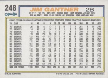 1992 O-Pee-Chee #248 Jim Gantner Back
