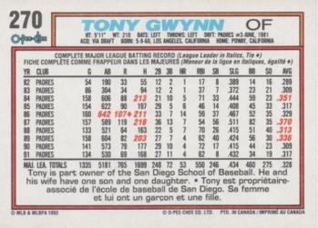 1992 O-Pee-Chee #270 Tony Gwynn Back