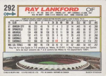 1992 O-Pee-Chee #292 Ray Lankford Back