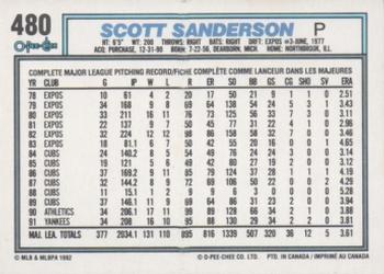 1992 O-Pee-Chee #480 Scott Sanderson Back