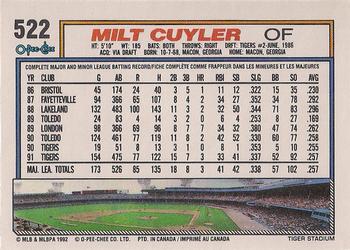 1992 O-Pee-Chee #522 Milt Cuyler Back