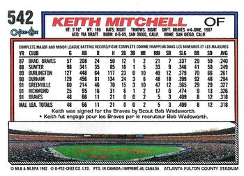 1992 O-Pee-Chee #542 Keith Mitchell Back