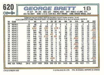 1992 O-Pee-Chee #620 George Brett Back