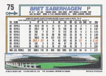 1992 O-Pee-Chee #75 Bret Saberhagen Back