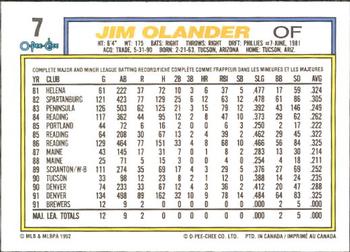 1992 O-Pee-Chee #7 Jim Olander Back