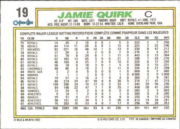 1992 O-Pee-Chee #19 Jamie Quirk Back
