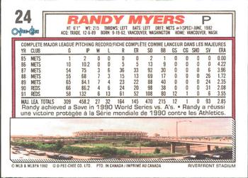 1992 O-Pee-Chee #24 Randy Myers Back