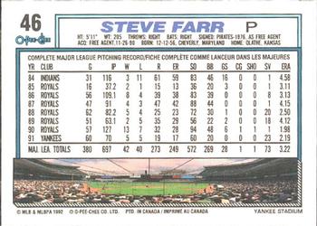 1992 O-Pee-Chee #46 Steve Farr Back