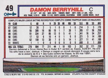 1992 O-Pee-Chee #49 Damon Berryhill Back