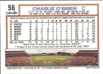 1992 O-Pee-Chee #56 Charlie O'Brien Back
