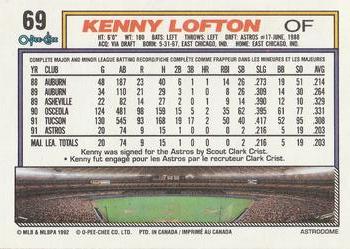 1992 O-Pee-Chee #69 Kenny Lofton Back