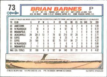 1992 O-Pee-Chee #73 Brian Barnes Back