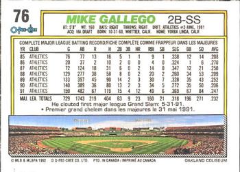 1992 O-Pee-Chee #76 Mike Gallego Back
