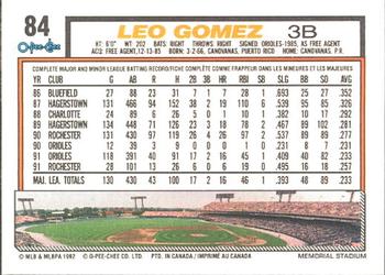 1992 O-Pee-Chee #84 Leo Gomez Back
